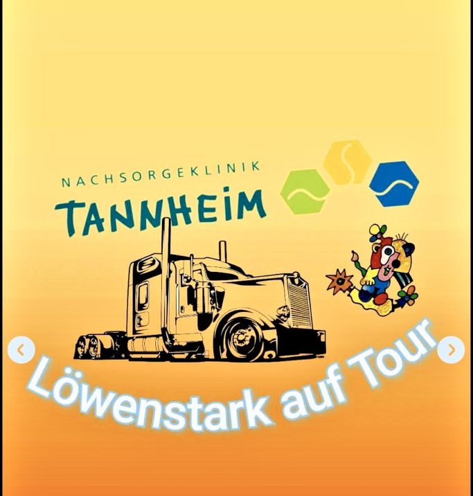 Logo "Löwenstark auf Tour" Logo der ersten Löwenstark auf Tour Gemeinschaftsfahrt mit LKW für die Nachsorgeklinik Tannheim